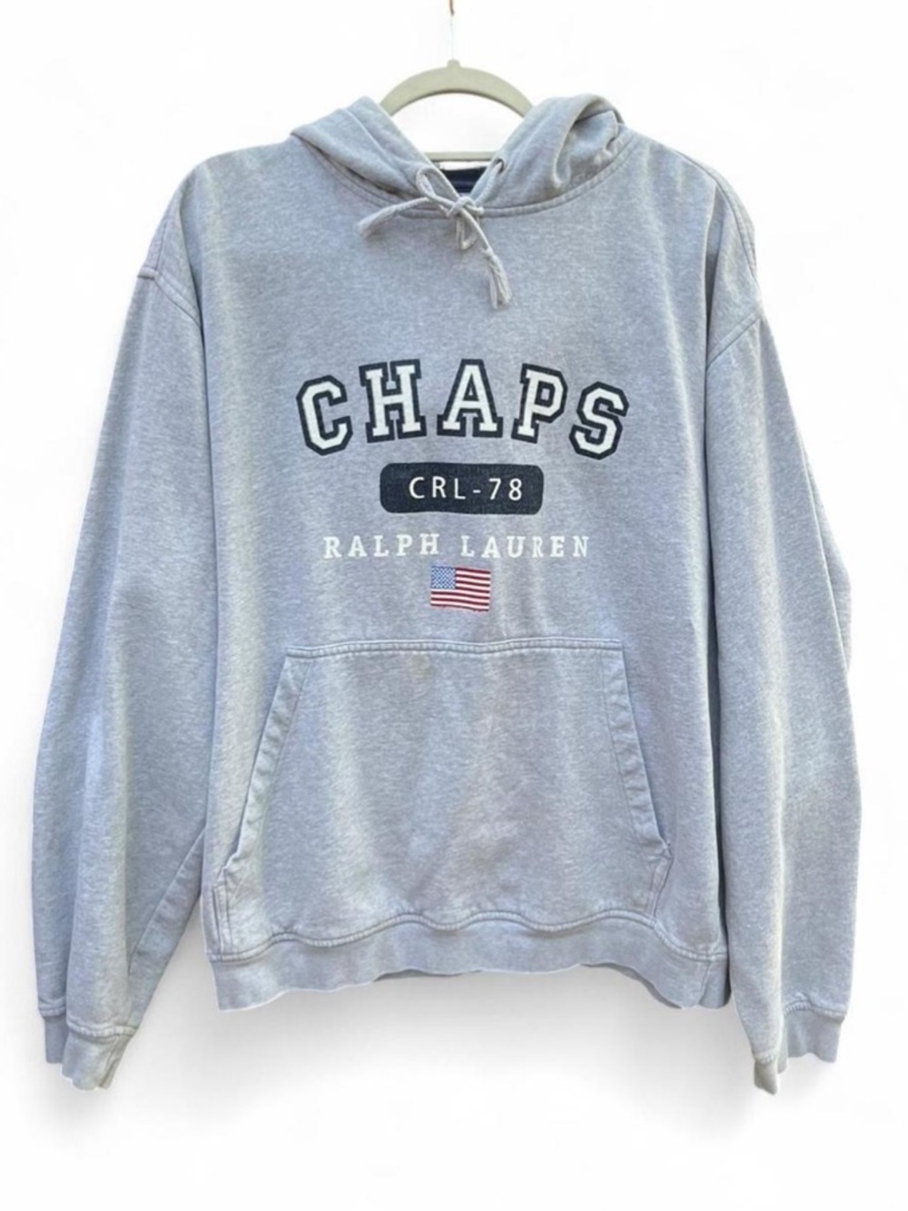 90s Vintage Ralph Lauren Chaps Light Gray Pullover Hoodie with Logo